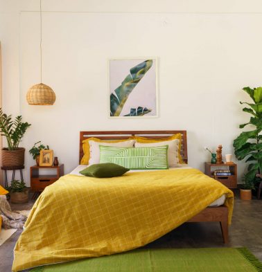 Lagom Chequered Cotton Duvet Cover Mustard/White