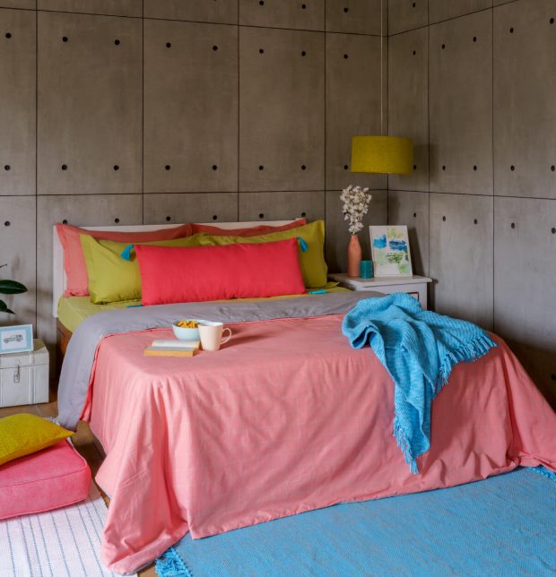 Lagom Chequered Cotton Duvet Cover Pink / Grey