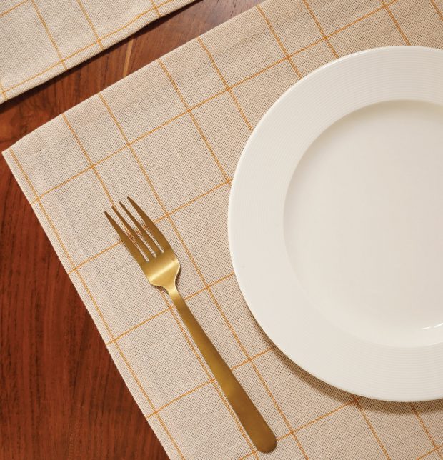 Yellow Checks Cotton Table Mats Beige - Set of 6