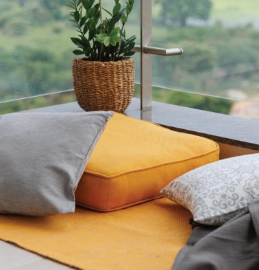 Chambray Cotton Floor Cushion Sunflower Yellow