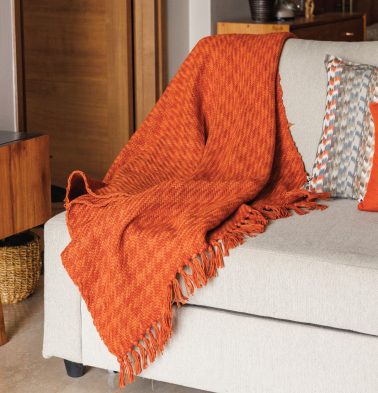 Houndstooth Handwoven Cotton Throw Rust Orange