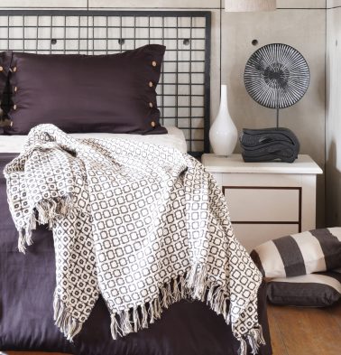 Kaithari Handwoven Cotton Throw Grey/White