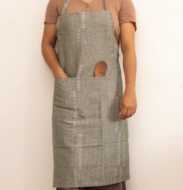 Linen Stripes Apron Green/ Black