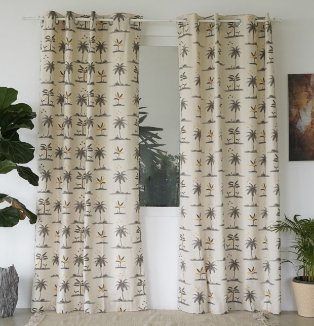 Customizable Curtain, Cotton - Nirvaanya Coconut Tree- Birch Beige