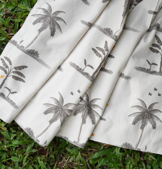 Customizable Curtain, Cotton - Nirvaanya Coconut Tree- Birch Beige