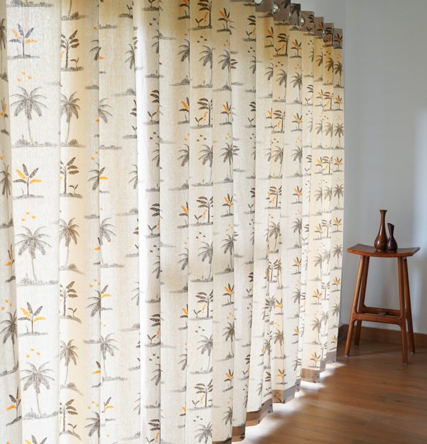 Customizable Curtain, Cotton - Nirvaanya Coconut Tree- Birch Beige
