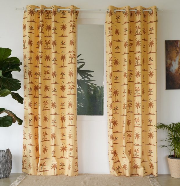 Customizable Curtain, Cotton - Nirvaanya Coconut Tree- Golden Fleece