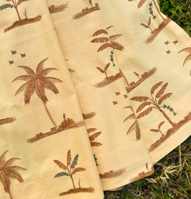Customizable Curtain, Cotton - Nirvaanya Coconut Tree- Golden Fleece