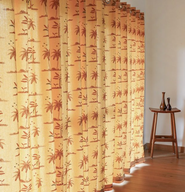 Customizable Curtain, Cotton - Nirvaanya Coconut Tree- Golden Fleece