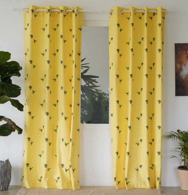 Customizable Curtain, Cotton - Nirvaanya Sparrow - Popcorn Yellow