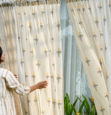 Nirvaanya Slub Sheer Cotton Curtain – Konna – Birch Beige