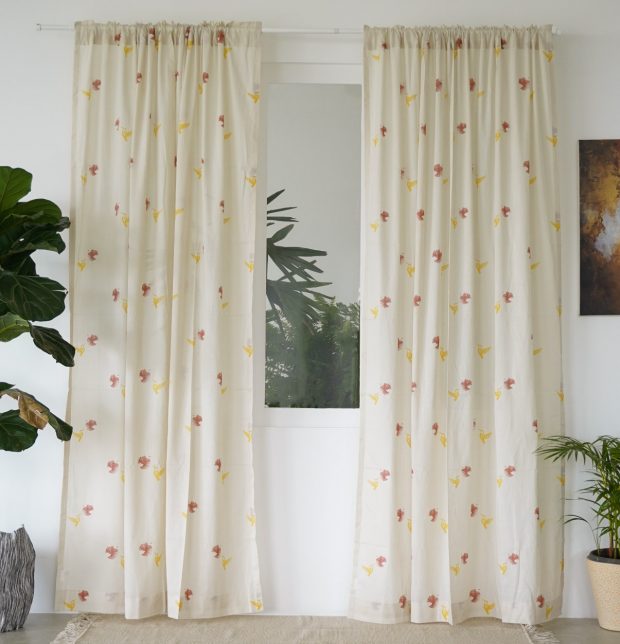Customizable Slub Sheer Curtain, Cotton - Nirvaanya Sparrow - Birch Beige