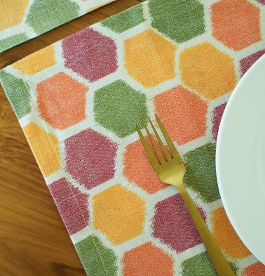 Ikat Vibrant Hexagon Handwoven Cotton Tablemats – Set of 6