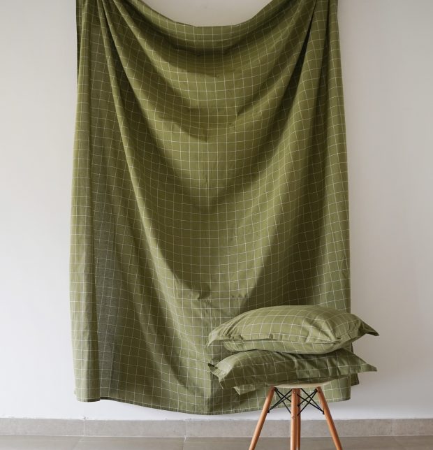 Customisable Lagom Chequered Duvet Cover Green / White