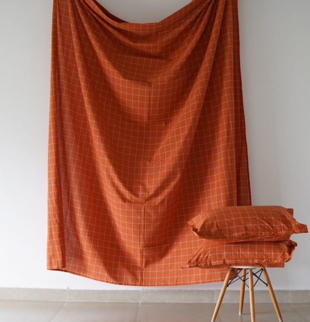 Customisable Lagom Chequered Duvet Cover Rust Orange / White