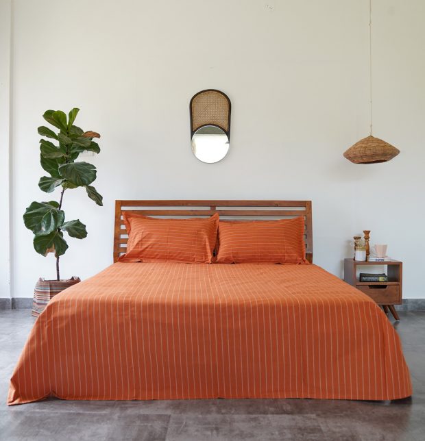 Silver Lining Striped Cotton Pillow cover Rust Orange / White