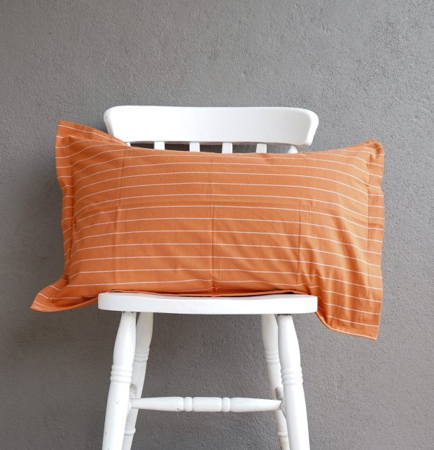 Silver Lining Striped Cotton Pillow cover Rust Orange / White
