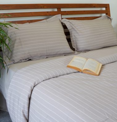 Customisable Silver Lining Striped Duvet Cover Walnut / White
