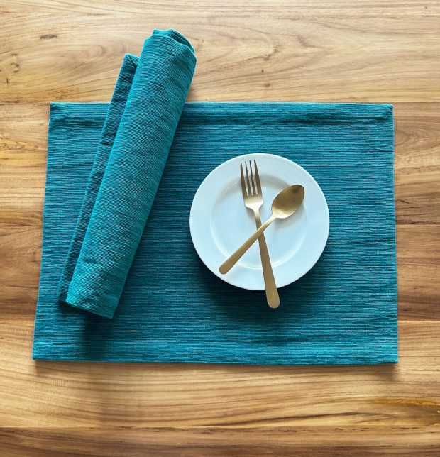 Handwoven Cotton Table mats Cyan Blue – Set of 6
