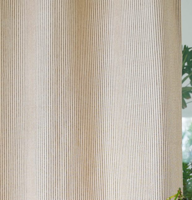 Fine Stripes Cotton Curtain Brown