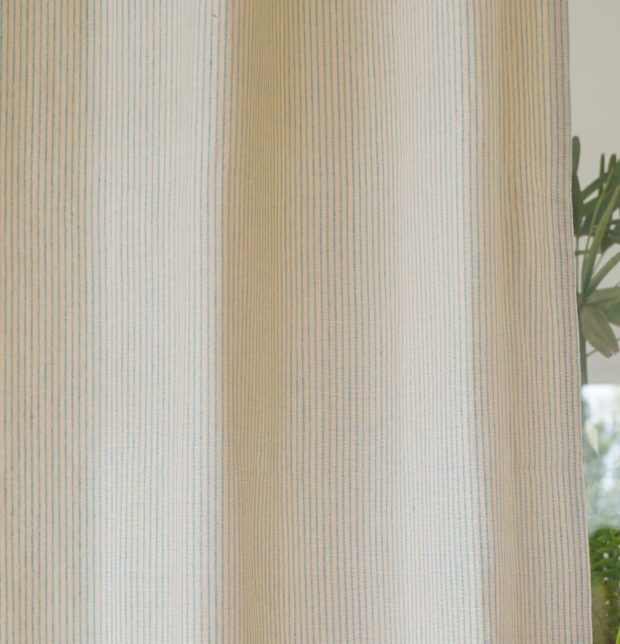Fine Stripes Cotton Curtain Teal Blue