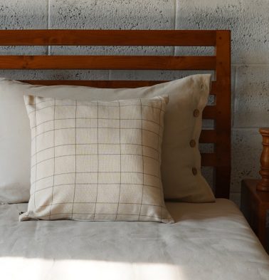 Brown Checks Cotton Cushion Cover Beige 16″ X 16″