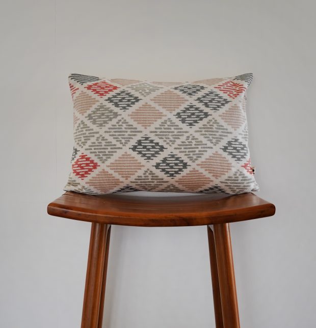 Beige Ikat Diamond Cotton Cushion Cover 12