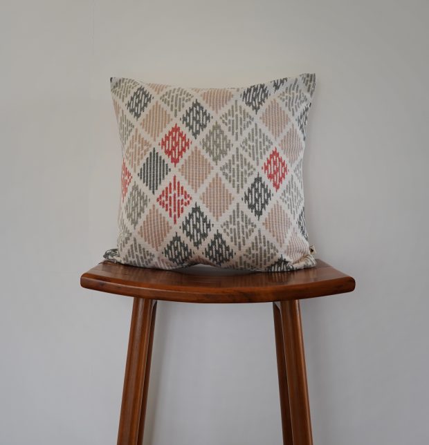 Beige Ikat Diamond Cotton Cushion Cover 16