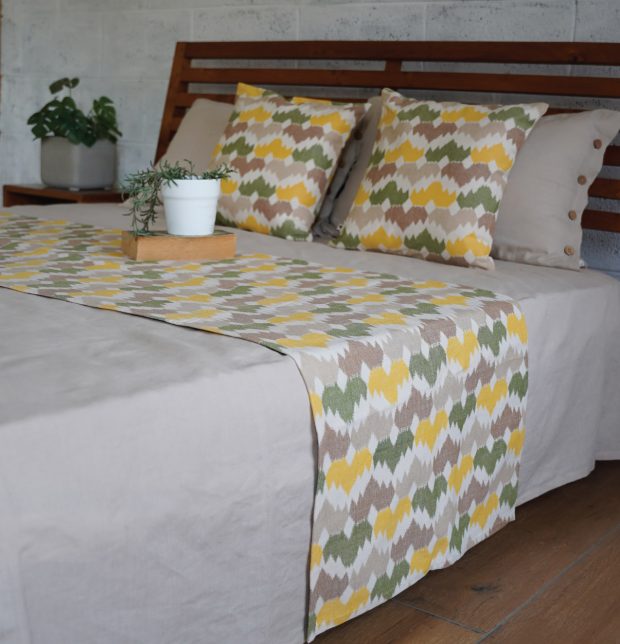 Ikat Pastel Crown Bed Runner & Cushion Cover Combo
