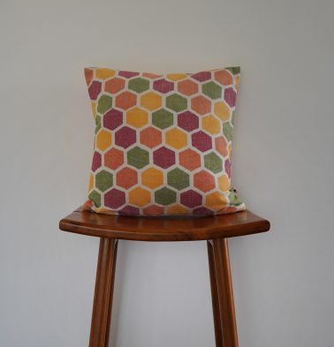 Vibrant Ikat Hexagon Cotton Cushion Cover 16″ x 16″