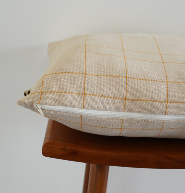 Yellow Checks Cotton Cushion Cover Beige 16