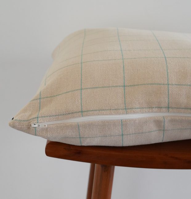 Teal Blue Checks Cotton Cushion Cover Beige 16