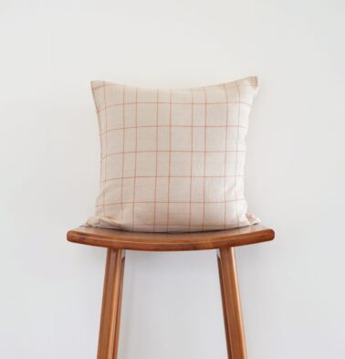 Rust Orange Checks Cotton Cushion Cover Beige 16″ X 16″