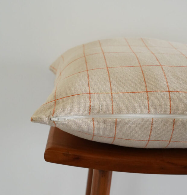 Rust Orange Checks Cotton Cushion Cover Beige 16