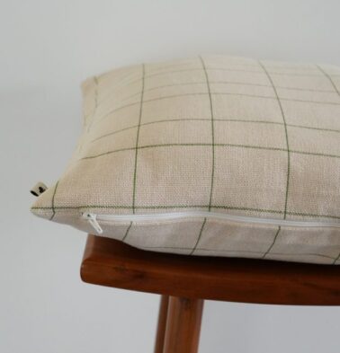 Green Checks Cotton Cushion Cover Beige 16″ X 16″