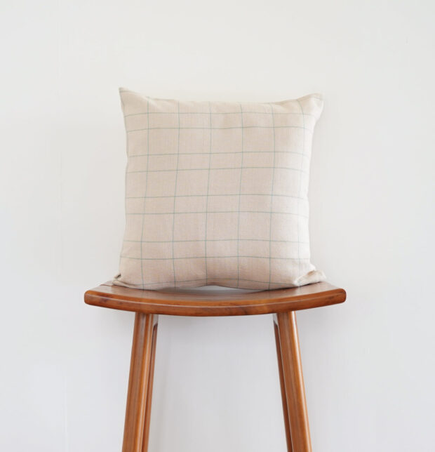 Green Checks Cotton Cushion Cover Beige 16