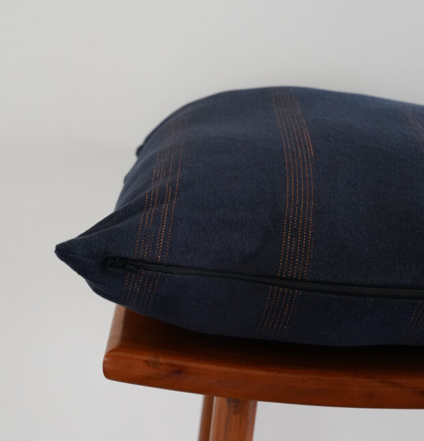 Zari Stripes Cotton Cushion Cover Indigo 16