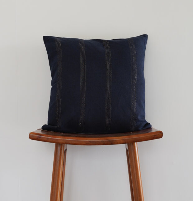 Zari Stripes Cotton Cushion Cover Indigo 16