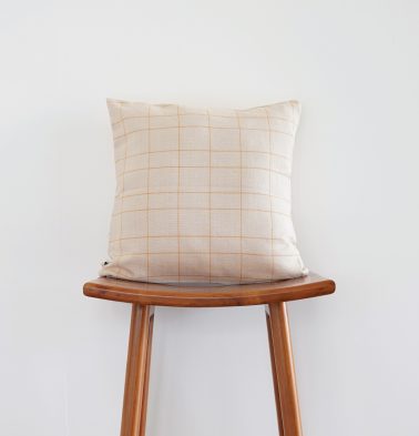 Yellow Checks Cotton Cushion Cover Beige 16″ X 16″