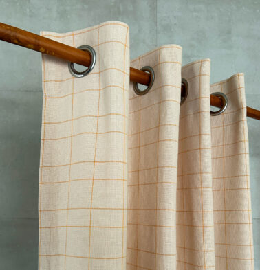 Customizable Curtain, Yellow Checks Cotton – Beige