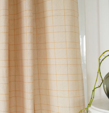 Yellow Checks Cotton Fabric Beige