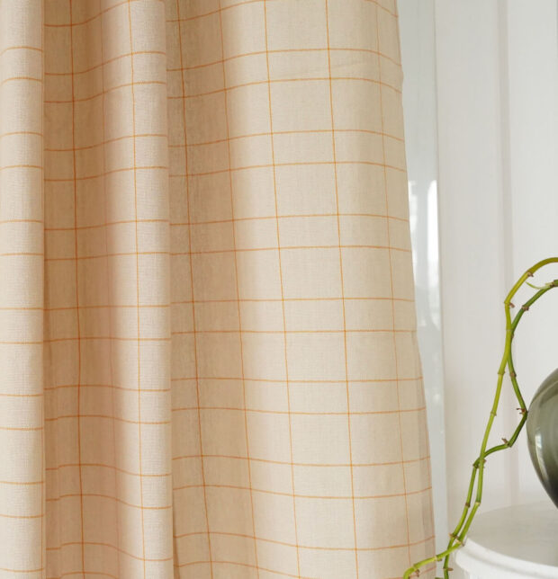 Customizable Curtain, Yellow Checks Cotton - Beige