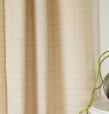 Teal Blue Checks Cotton Fabric Beige