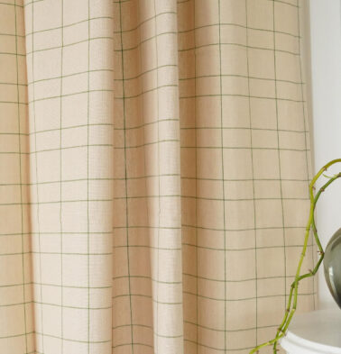 Green Checks Cotton Fabric Beige