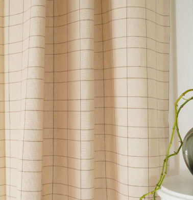Brown Checks Cotton Fabric Beige