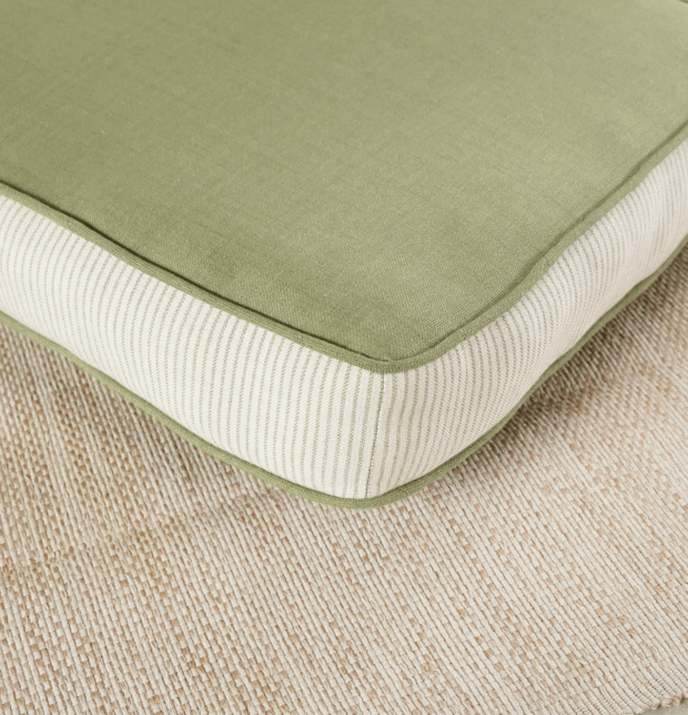 Stripe Edged Cotton Floor Cushion Iguana Green