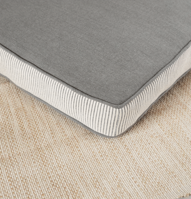 Stripe Edged Cotton Floor Cushion Nickel Grey
