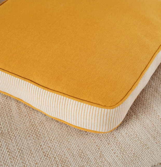Stripe Edged Cotton Floor Cushion Sunflower Yellow