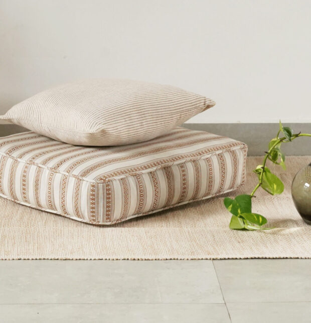 Vintage Weave Cotton Floor Cushion Beige/Brown