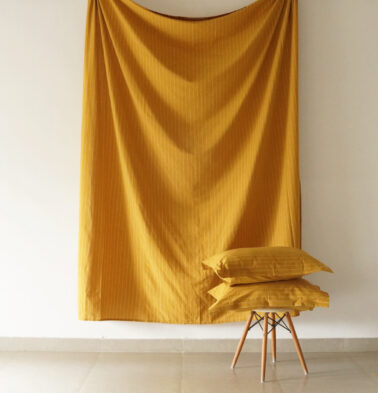 Silver Lining Striped Fitted Bedsheet Mustard / White